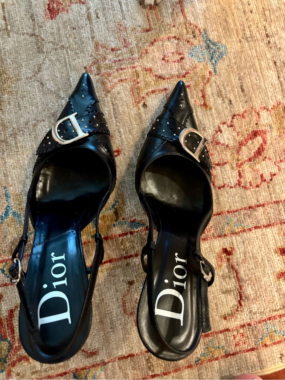 Dior black slingback with silver buckle